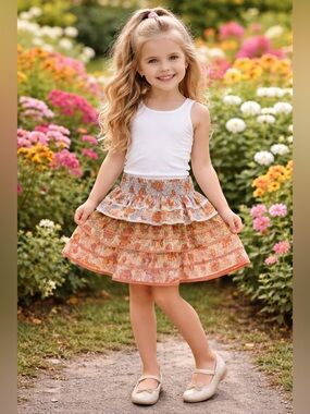 Zimmermann Girls Andie Tiered Skirt in Cotton- Multicolor NWT